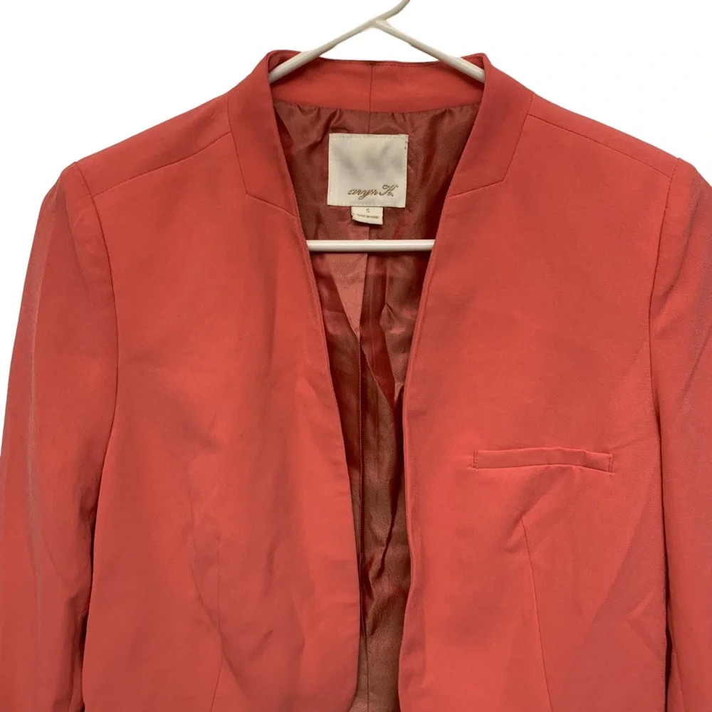 Aryn K Coral Cropped Open Front Blazer Lightweight Jacket